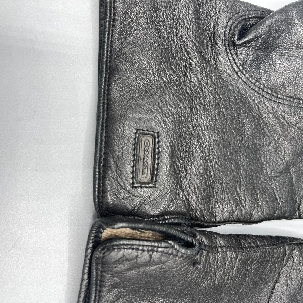 Vintage Coach Full Finger Driving Gloves Womens Black Leather with Soft Lining